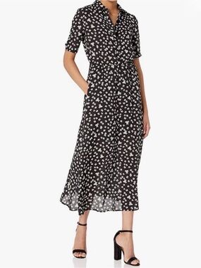 Black Floral Button-Front Midi Dress - Classic Women's Dress